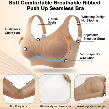Soft Comfortable Breathable Ribbed Push Up Seamless Bra